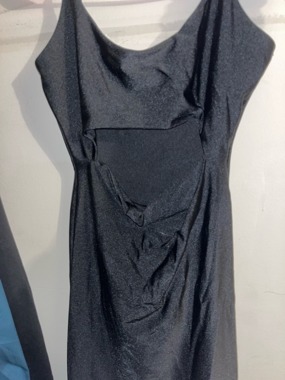 Under boob opening, Black Sleeveless Satin Slip Dress